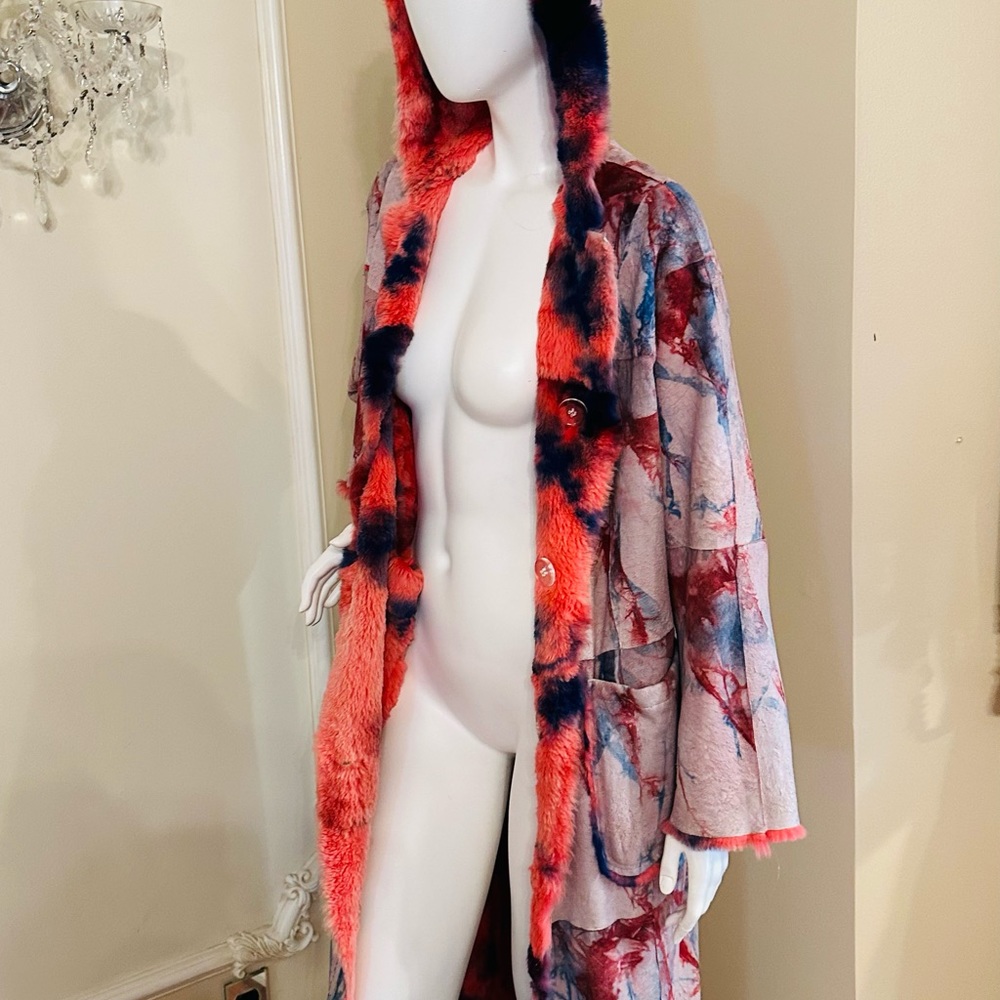 ORIGINAL LAPIN Rabbit Fur Reversible Hooded Coat Size 42IT Vintage